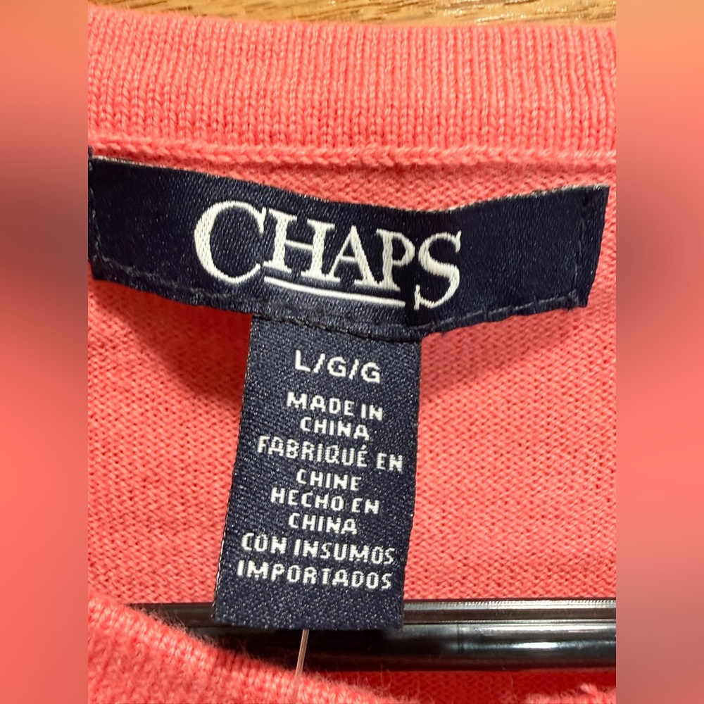 CHAPS Coral Pink Cotton Cardigan Sweater Size L NWT - Picture 6 of 9